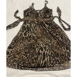 NWT Y2K Speechless Leopard Print Embellished Empire Waist Dress Women M Metallic